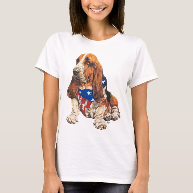 Camiseta Basset Hound American Patriotic (Anverso)