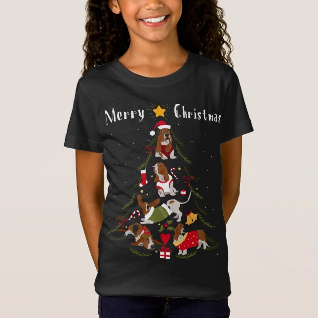 Camiseta Basset Hound Christmas Tree Xmas Dog Lover (Anverso)