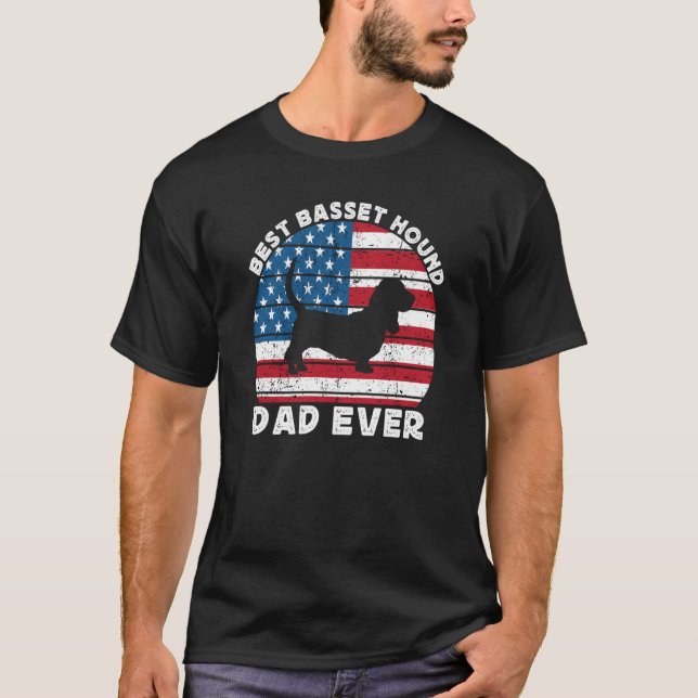 Camiseta Basset Hound Dad For Men Basset American Flag 4th  (Anverso)