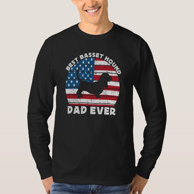 Camiseta Basset Hound Dad For Men Basset American Flag 4th  (Anverso)