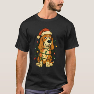 Camiseta Basset Hound de Navidad con sombrero de Santa Clau
