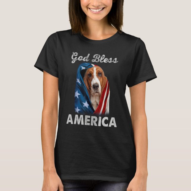Camiseta Basset Hound Dog American USA Flag 4th of July Dog (Anverso)