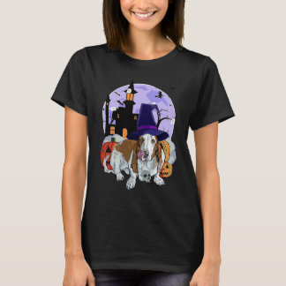 Camiseta Basset Hound Dog Halloween Witch Pumpkin