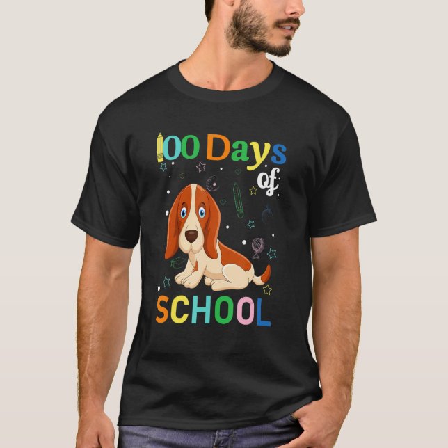 Camiseta Basset Hound Dog Lovers Teacher Student 100th Day  (Anverso)