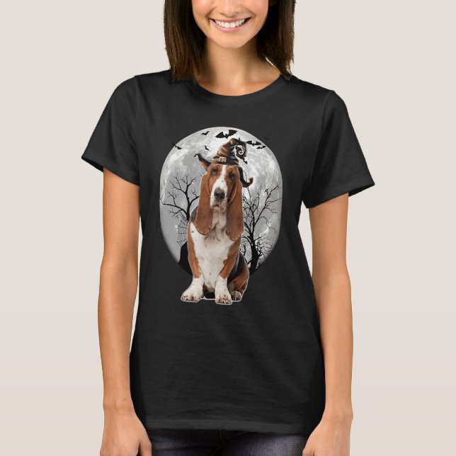 Camiseta Basset Hound Dog Spooky Moon Halloween Costume (Anverso)