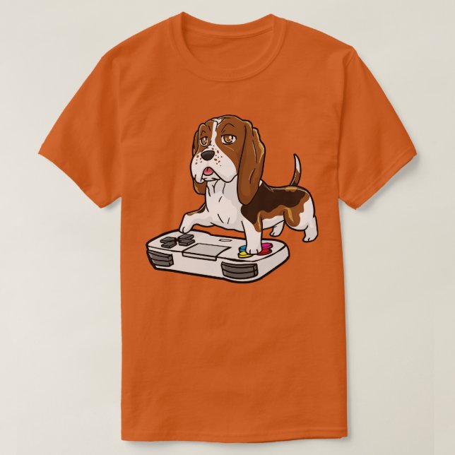 Camiseta Basset Hound Gamepad Kawaii (Diseño del anverso)
