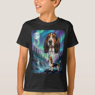 Camiseta Basset Hound Luces del Norte Aurora Luna Largo