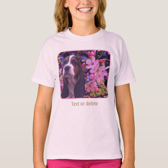 Camiseta Basset Hound Puppy Blossoms Dog Art  (Anverso)