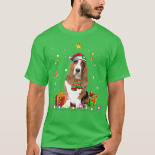 Camiseta Basset Hound Santa Christmas Tree ilumina a Xma di