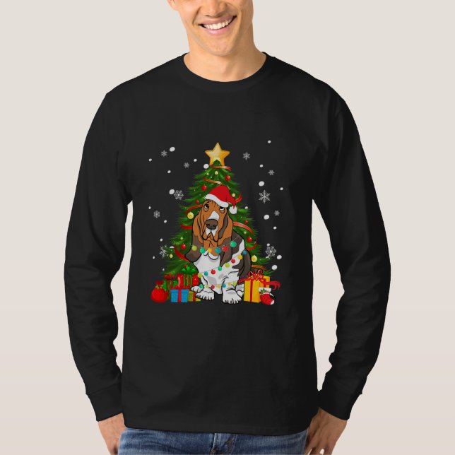 Camiseta Basset Hound Santa Christmas Tree Light Pajama (Anverso)