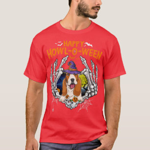 Camiseta Basset Hound Skeleton Heart Happy HowlOWeen Costum