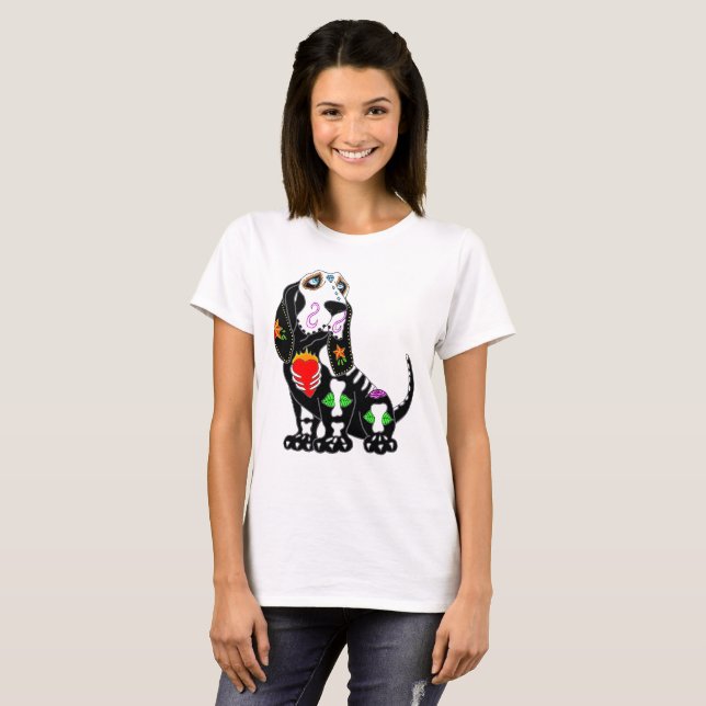 Camiseta Basset Hound Sugar Skull (Anverso completo)