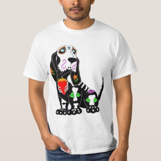 Camiseta Basset Hound Sugar Skull (Anverso)