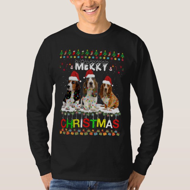 Camiseta Bassett Hound Christmas Tree Light Pajama Xmas Dog (Anverso)