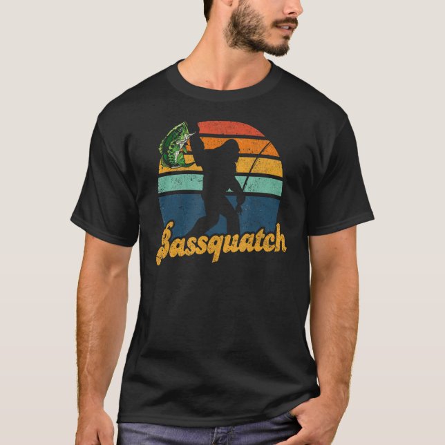 Camiseta Bassquatch Funny Pescado a pie de playa Retro Sas (Anverso)