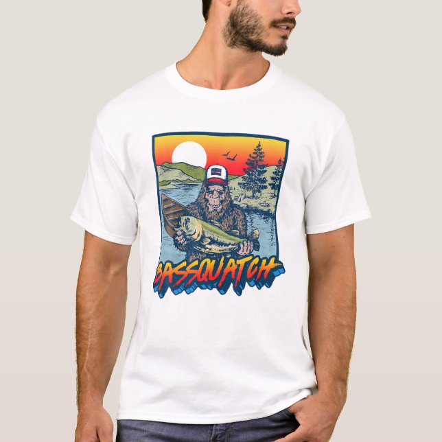 Camiseta ¡Bassquatch! Graciosa Pesca De Bass Sasquatch Retr (Anverso)