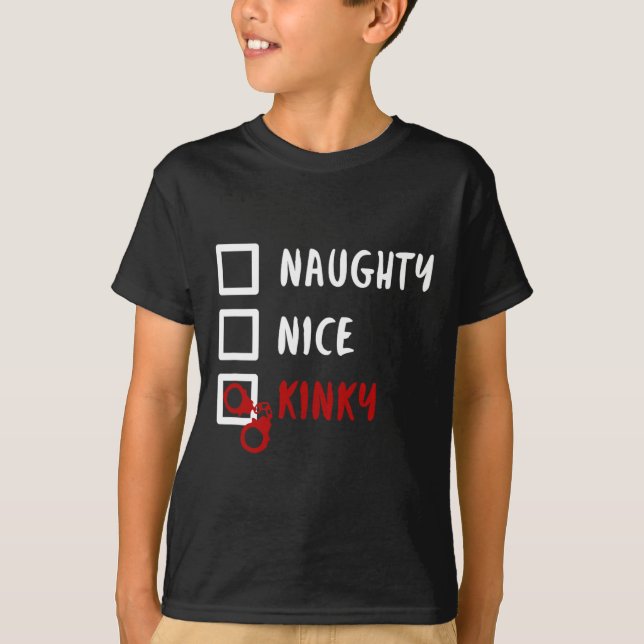 Camiseta Bastante traviesa Navidades Kinky Lista de esposas (Anverso)