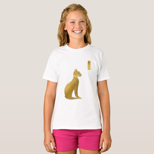 Camiseta Bastet dorado - Gato Diosa Egipcia de Protección (Anverso completo)