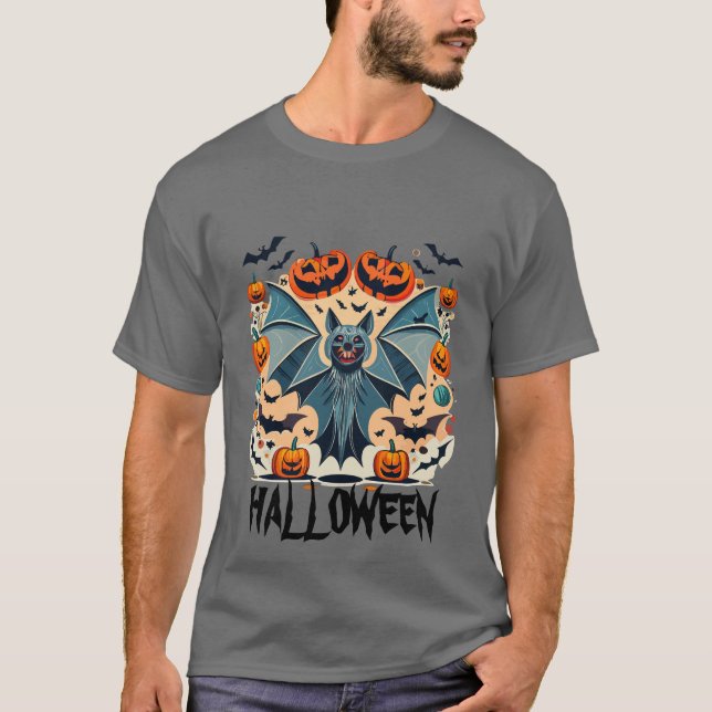 Camiseta Bat con alas abiertas halloween divertido (Anverso)