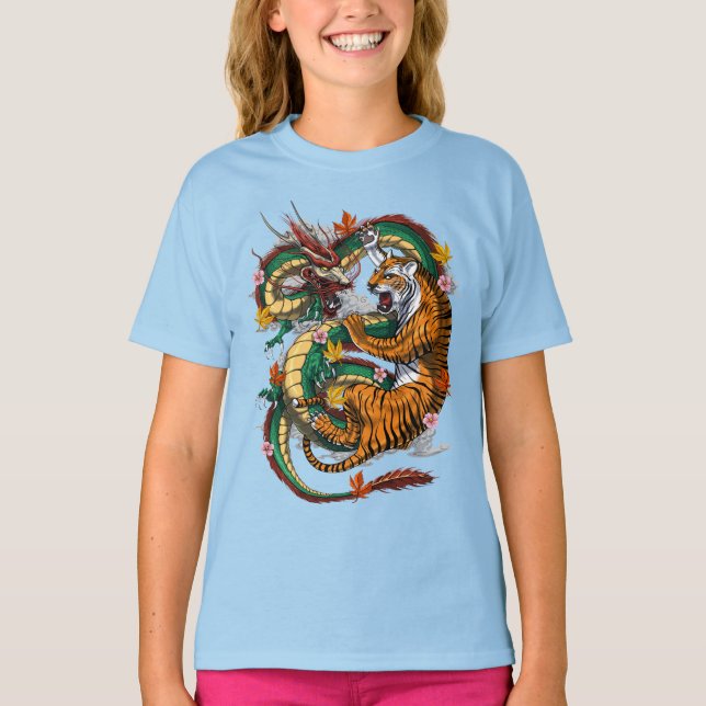 Camiseta Batalla de los tigres dragones japoneses (Anverso)