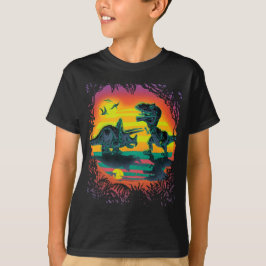 Camiseta BATALLA ÉPICA del DINOSAURIO en el amanecer