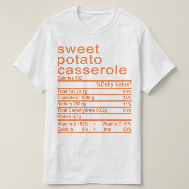 Camiseta batata casserole Nutrición Etiqueta de los hechos (Diseño del anverso)