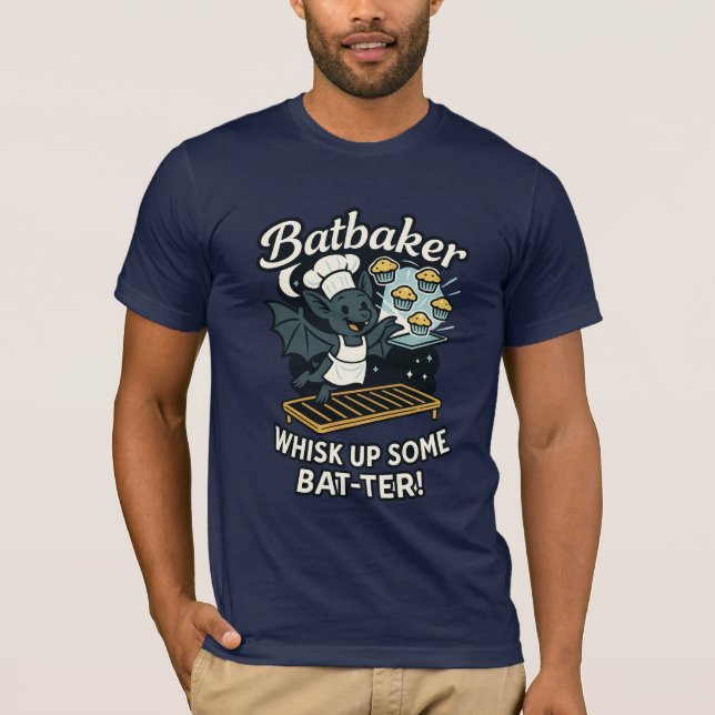 Camiseta Batbaker Cute Bat Baker Pun Illustration (Anverso)