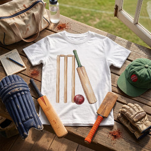 Camiseta Bate y pelota de cricket clásicos con acuarela
