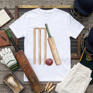 Camiseta Bate y pelota de cricket de acuarela clásica