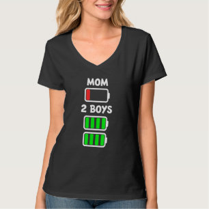 Camiseta Batería Baja Cansada Mamá De Dos Niños Con Energía