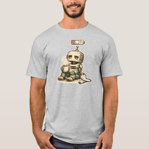 Camiseta Batería Baja Robot Cute Humano Café Divertido Retr