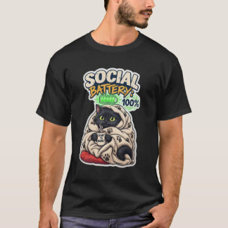 Camiseta Batería Social 100% Cargada Gato Negro
