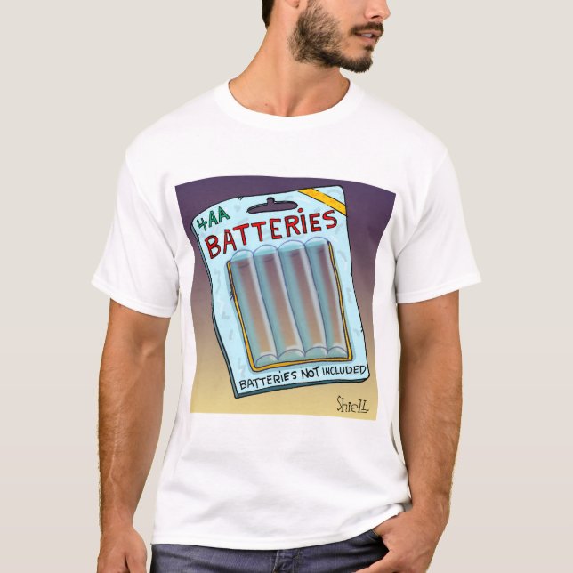 Camiseta Baterías divertidas no incluidas tarjeta y regalo. (Anverso)