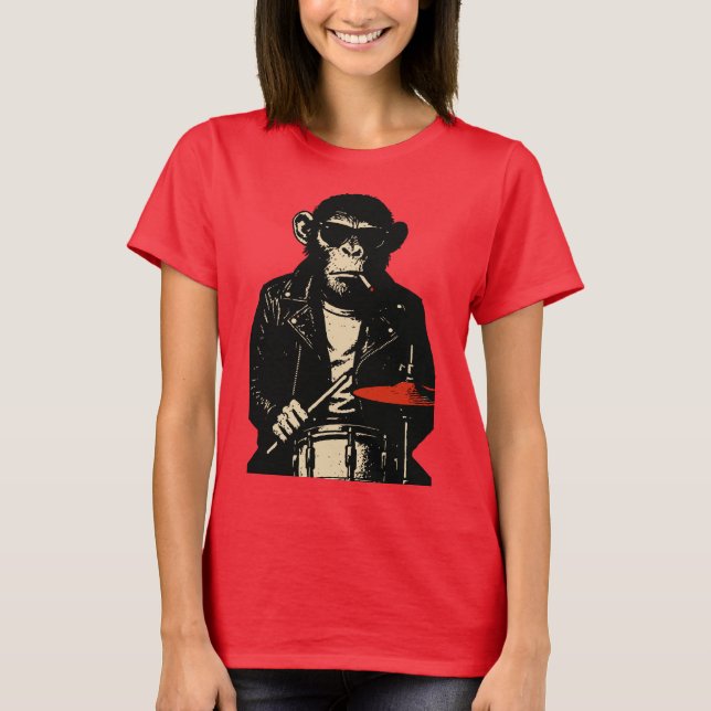 Camiseta Baterista chimpancé rebelde (Anverso)