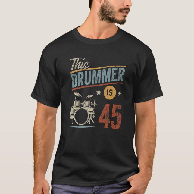 Camiseta Baterista retro vintage 45º cumpleaños (Anverso)