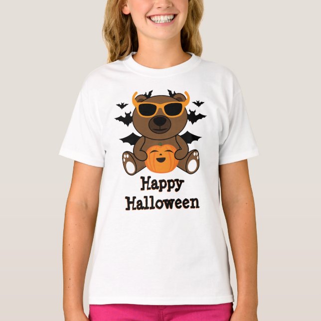 Camiseta Bates negros de calabaza del naranja del oso Feliz (Anverso)
