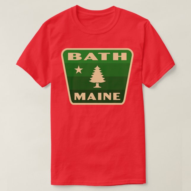 Camiseta Bath Maine Retro Pine Tree Badge Green (Diseño del anverso)