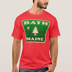 Camiseta Bath Maine Retro Pine Tree Badge Green