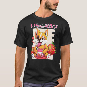 Camiseta Batido de Leche de Corgi de Fresa Estética Otaku J