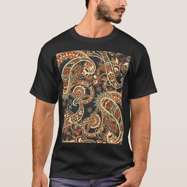 Camiseta Batik Paisley: Vintage Seamless Pattern. (Anverso)
