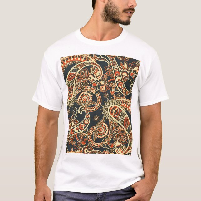 Camiseta Batik Paisley: Vintage Seamless Pattern. (Anverso)