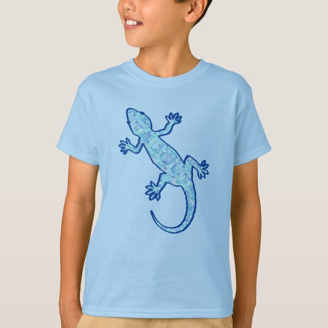 Camiseta batik tribal Gecko - azul denim suave (Anverso)