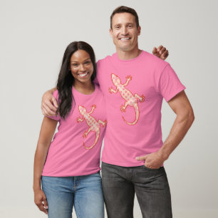 Camiseta batik tribal Gecko - rosa de coral y crema