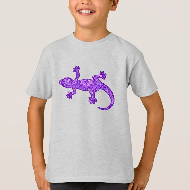 Camiseta batik tribal Gecko - violeta y amatista morado (Anverso)