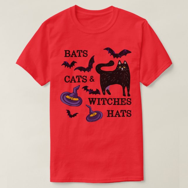 Camiseta Bats Cats Witch Gorras (Diseño del anverso)