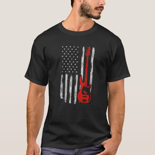 Camiseta Battend USA Bandera Americana Bass Guitar Player M (Anverso)