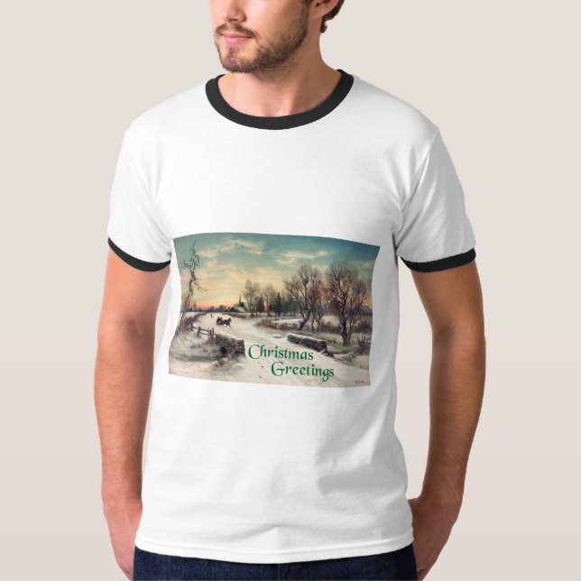 Camiseta Bauer Art Snowy Bridge Winter Scene T Shirt (Anverso)