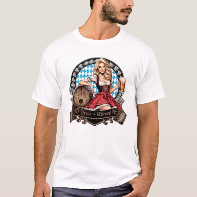 Camiseta Bavarian Festivals blondes Dirndl mit Prost Cheers (Anverso)