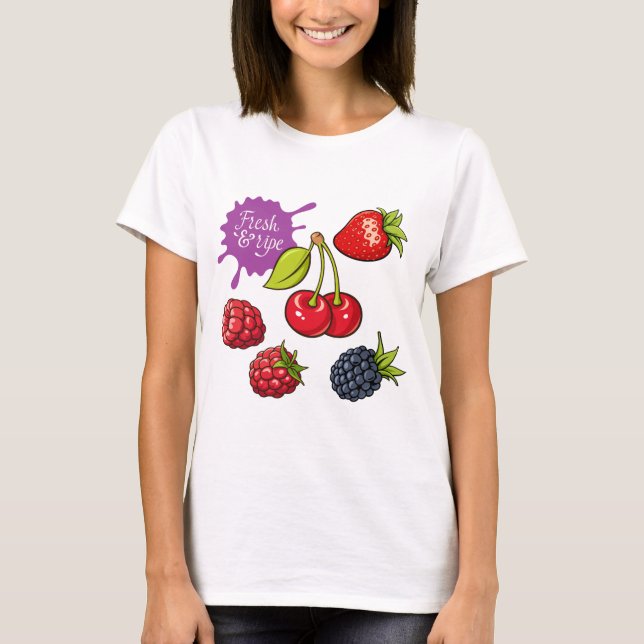 Camiseta Bayas rojas frescas y cerezas (Anverso)