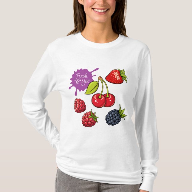 Camiseta Bayas rojas frescas y cerezas (Anverso)